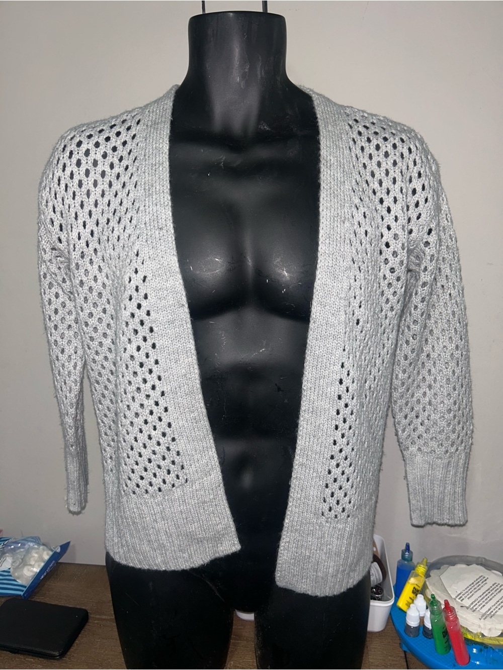 Light Gray Open Knit Women’s Sweater Cardigan